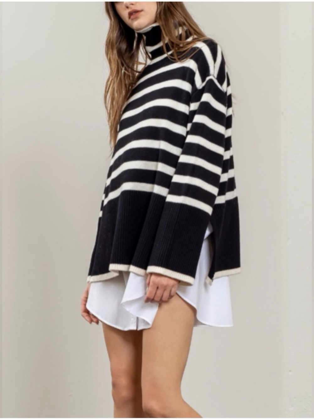 TUCKERNUCK Moon River Black & White Striped Turtleneck Sweater